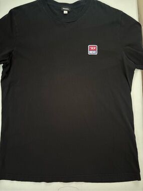 Diesel Black Short Sleeve Tee with Red & White Logo Patch